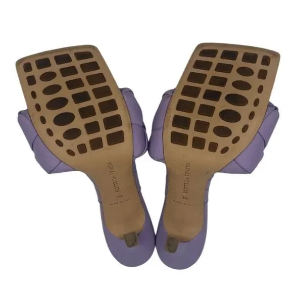 New Bottega Veneta Lido Heeled Leather Square Toe Sandals EU 39/ US 9 Lavender - Picture 5 of 9